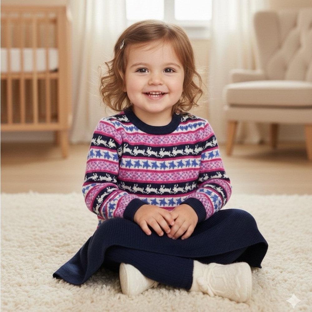Hatley Baby Fair Isle Bunny Long Sleeved Sweater Dress Size 18-24m